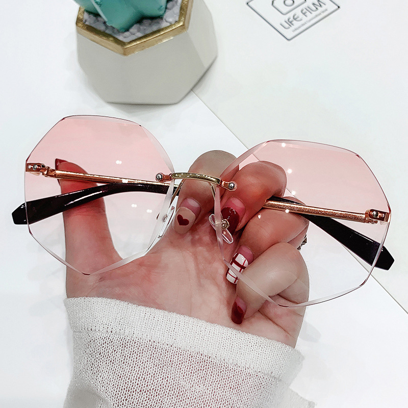 Gafas de sol octogonales sin montura para mujer, gafas de sol metálicas Retro, protección UV, lentes de corte a la , gafas de sol UV400: Rojo