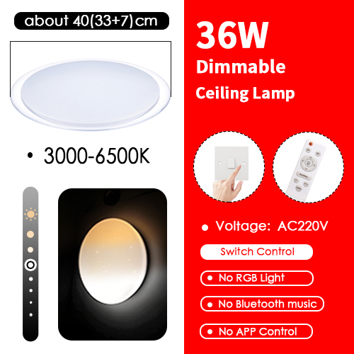 LED Ceiling Light Bluetooth RGB Smart Music Dimmable Lamp AC 220V 240V Living Room Home Decor Party 36W 40W APP Remote Control: 3colors-RT-40cm