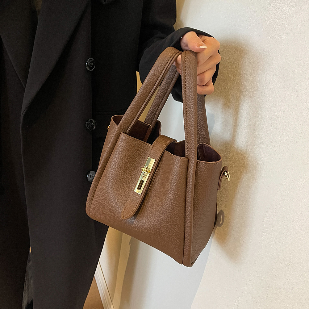 Eimertasche für Damen, Umhängetasche mit Magnetverschluss, PU-Leder, mit Innentasche, Korbtasche, Handtasche für Arbeit, Reisen