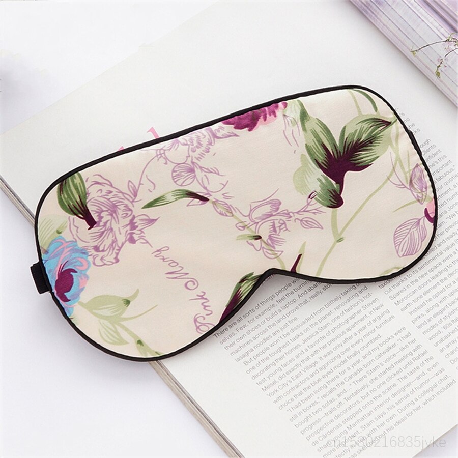 Mascarilla de seda de mora para dormir, 100% de porcelana china con estampado Floral, súper lisas, antifaz para dormir de viaje, azul y blanco: F