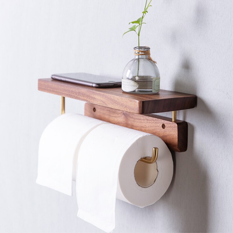 Messing Papier Rolhouder Toiletpapier Handdoek Houder Wc Massief Houten Retro Pastorale Stijl Toiletpapier Rack Papieren Handdoek Opslag