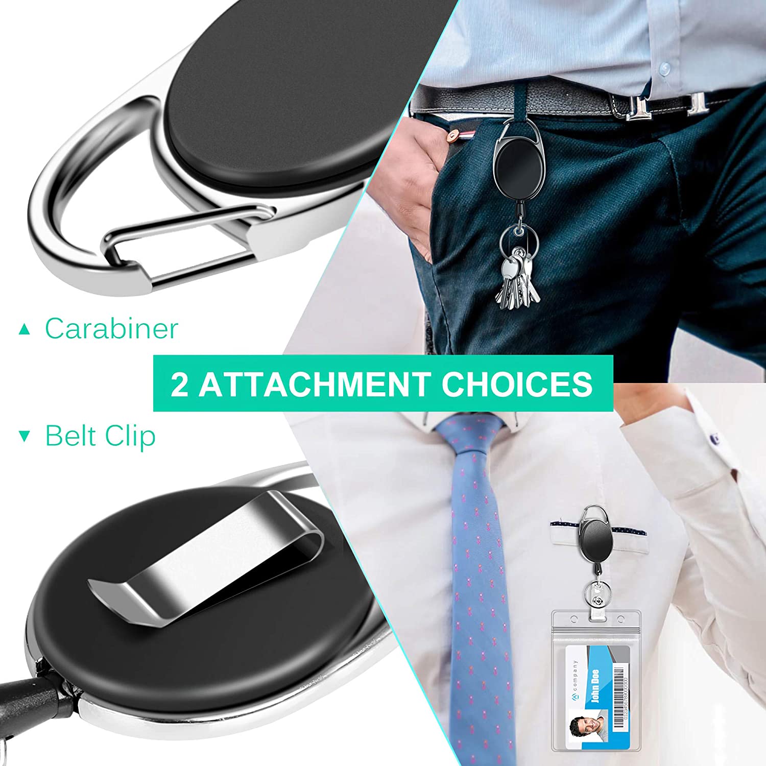 2-in-1 Intrekbare Badgehouder Met Karabijnhaak – 32 Inch Kabel, 9 Oz Treksterkte – Stevig En Veelzijdig Voor Sleutels, Pasjes En Kleine Tools