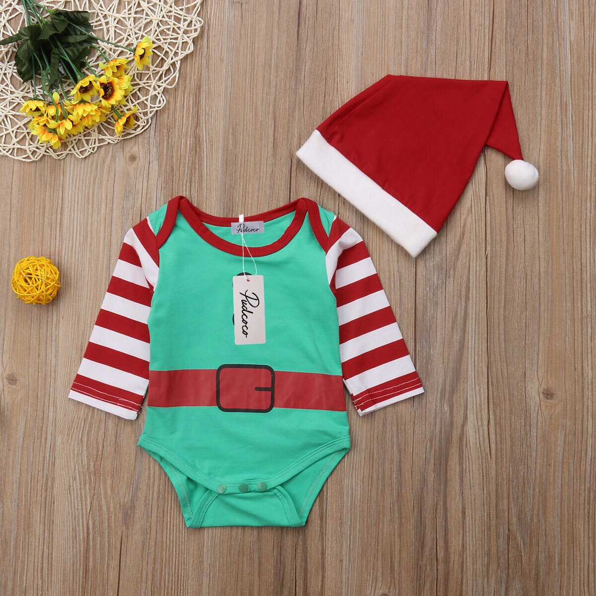 Baby juletøj nyfødt baby dreng pige bodysuit hat alve outfits tøj jule bomuld tøj sæt 0-18m