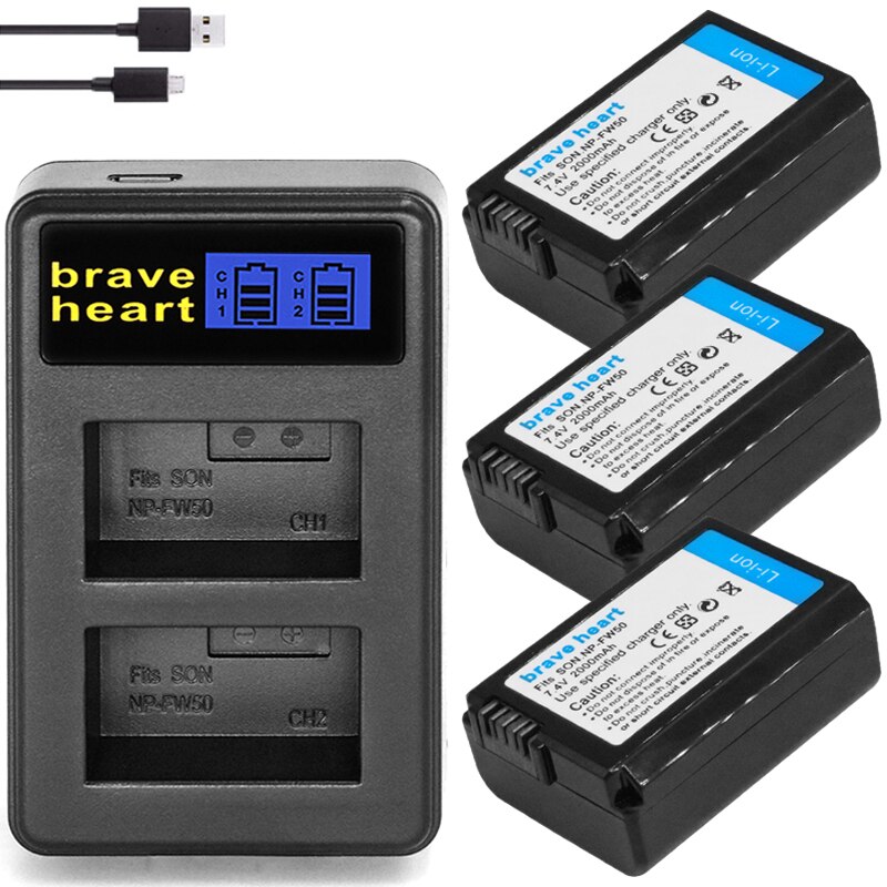 4x batterie Bateria NP-FW50 NP FW50 batteria per Sony A6000 A6400 A6500 A6300 A7 A7II A7RII A7SII A7S A7S2 A7R: caricabatterie e 3batteria