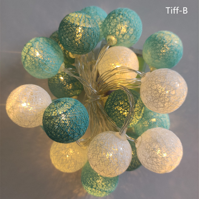 Guirnalda de bolas de algodón para decoración navideña, 20 luces LED de 2,2 M, 3,5 CM de diámetro, lámpara de cama para casa, de boda y vacaciones: Tiff / By USB