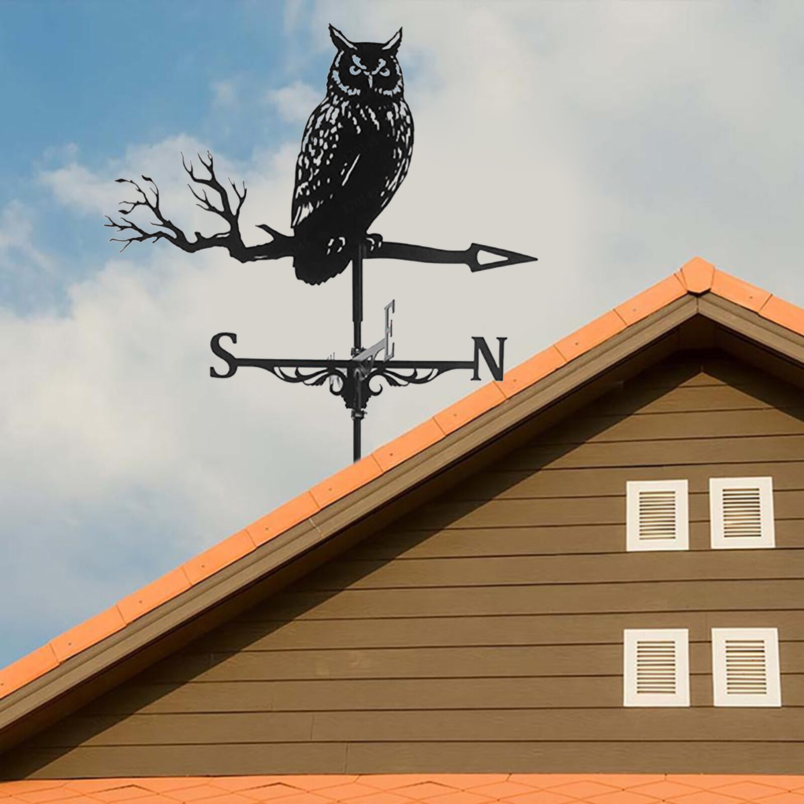 Girouette météo en fer pour ferme, hibou en fer, scène rétro, piquet de jardin, outil de mesure , montage sur toit de cour