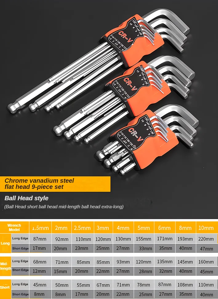 Juego de llaves hexagonales de destornillador de doble punta tipo L, llave Allen, bola plana hexagonal, cabeza de estrella Torx, juego de llaves, herramientas manuales, 9 Uds.: YELLOW