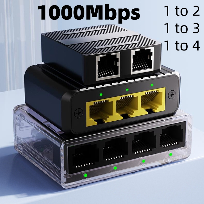1000Mbps Internet Splitter Network Switch RJ45 LAN Hub Stable Ethernet Adapter for Router PC TV Simultaneously Networking