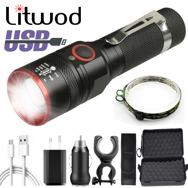 XM-L-linterna Led T6 recargable por USB, batería de 18650, 3000LM, de aluminio, resistente al agua, 3 modos, para ciclismo, Camping, Litwod