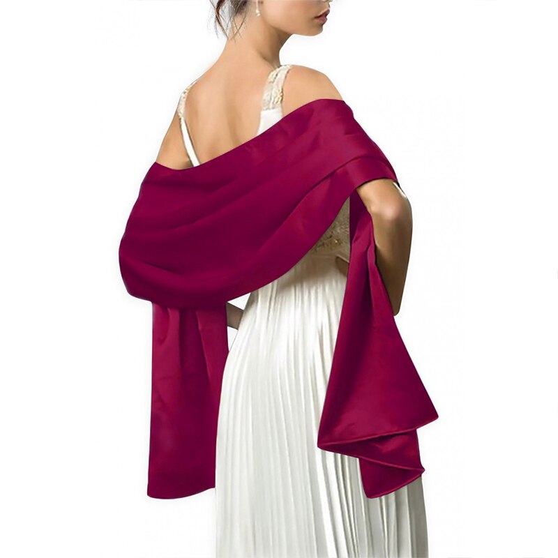 ] Women Long Black Satin Wrap Evening Party Stole Wedding Bridal Bridesmaid Shawl White Navy: Burgundy
