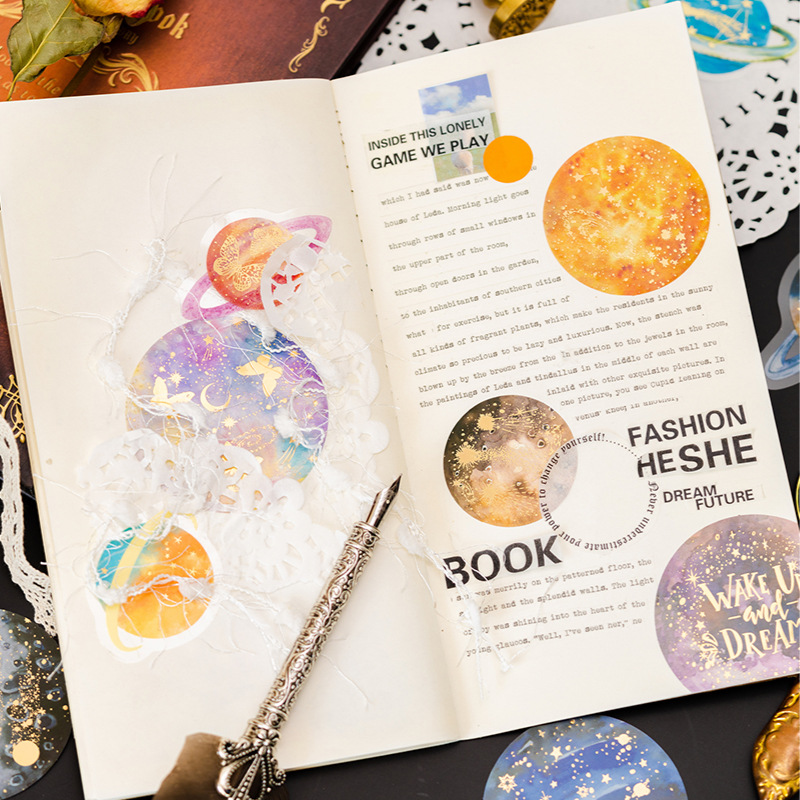30Pcs Gekleurde Astronomie Stickers Universe Washi Stickers Van Ruimte Galaxy Planeten Esthetische Decoratie Voor Album Laptop Plakboek