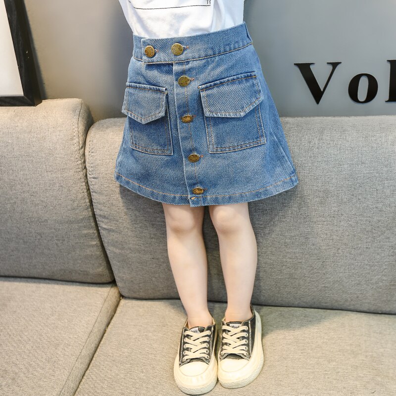 Zomermeisjes rok baby denim rok kinderen a-lijn rok kinderen broeken streetwear jeans zak drukknoop 2 to 7 jaar