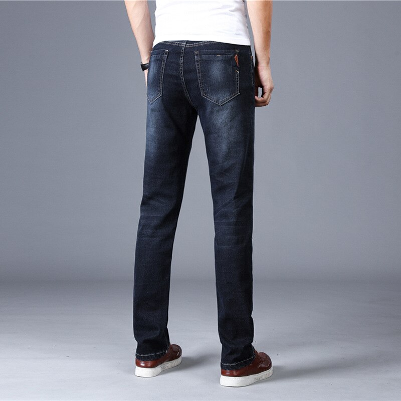 Jeans voor heren dunne zomer casual broek lange slanke elastische lente joggingbroek denim mannelijke streetwear moownuc: Donkerblauw / 28 165cm 45kg