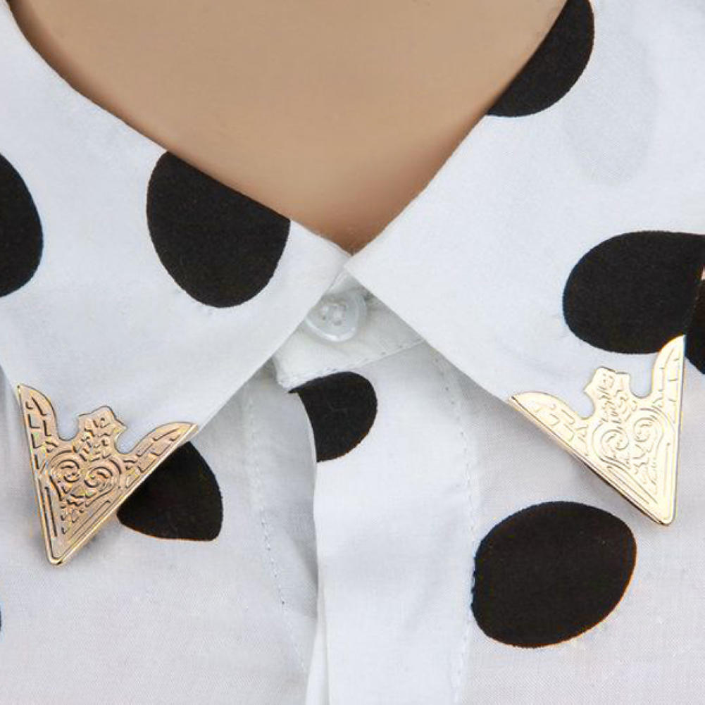 2 Pairs Shirt Collar Clip Retro Antiqued Punk Metallic Light Gold White Blouse Shirt Metal Pointed Collar Clips Wing Tips