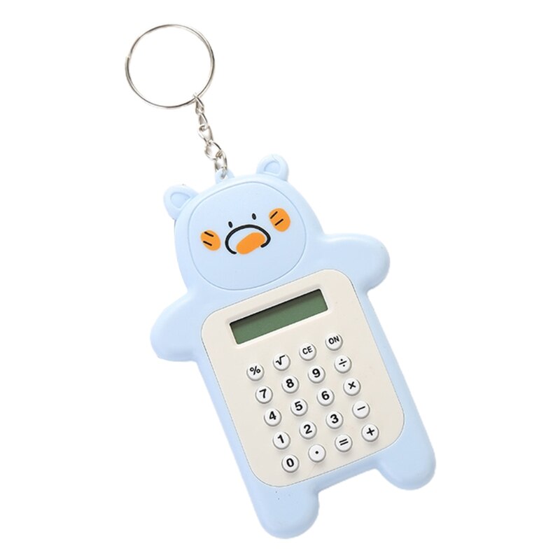 Portable Cute Cartoon Calculator Mini Bear Calculator 8 Digits Display with Keychain Button Battery Pocket Size Calculator: Blue
