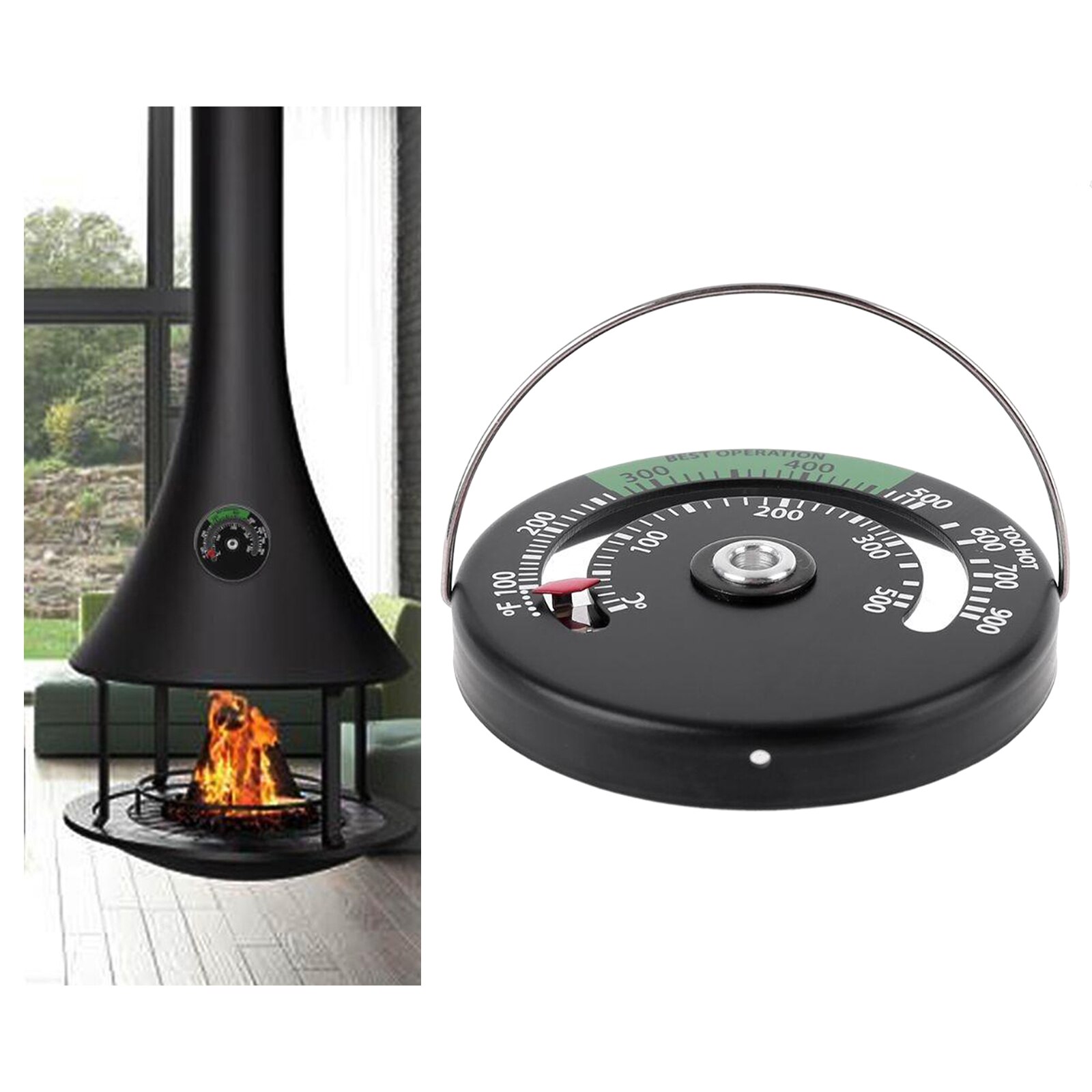 Magnetic Stove Flue Thermometer Wood Burning Temperature Gauge Stove F/C