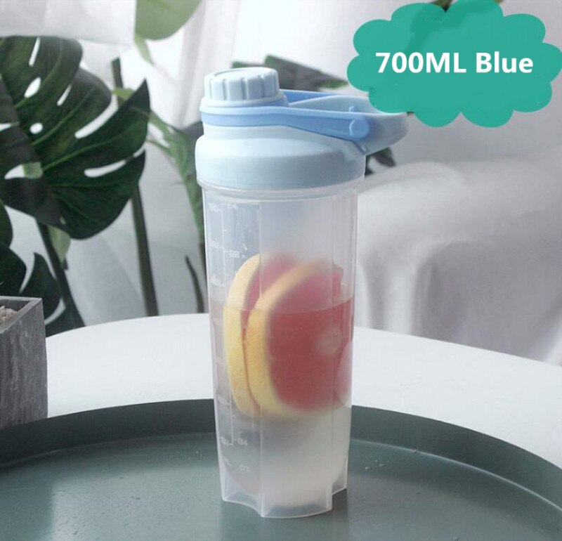 500/700 ML Drinkware Sport Lekvrij Eiwit Shaker Fles Sport Wei-eiwit Gym Mixer Water Fles: 700ML Blue