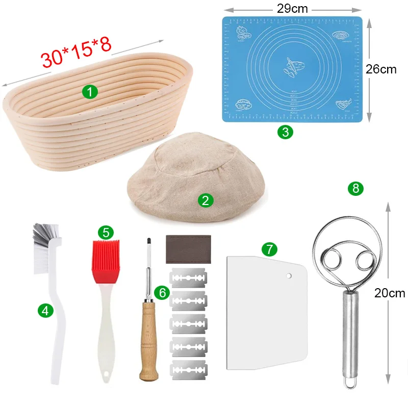 5/8pcs Natural Bread Banneton Proofing Basket Oval Round Rattan Wicker Dough Sourdough Baskets Cane Baking Fermentation: Red