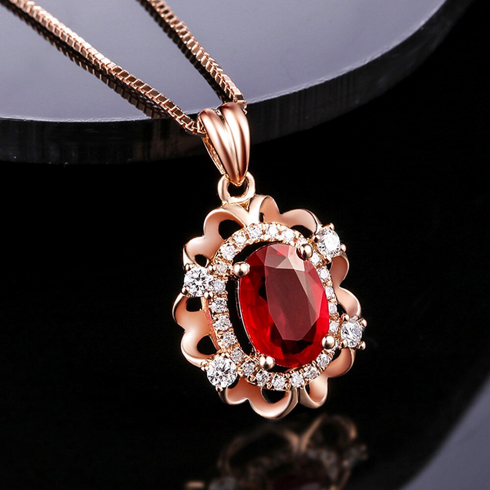 Jahrgang Carving rubin edelsteine verrotten kristall zirkon diamanten anhänger halsketten für frauen Rose Gold halsband kette schmuck Schmuckstück: Default Title