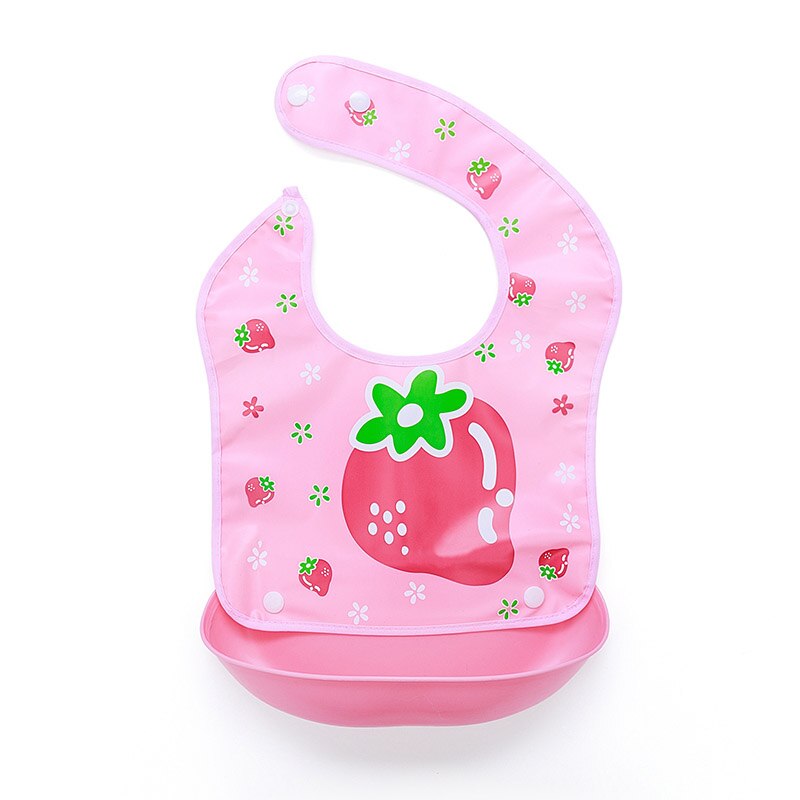 1 Pcs Waterproof Baby Bibs Apron Cute Cartoon Baby Bibs Towel Adjustable Detachable Baby Burp Bibs Infant Supplies: Pink strawberry