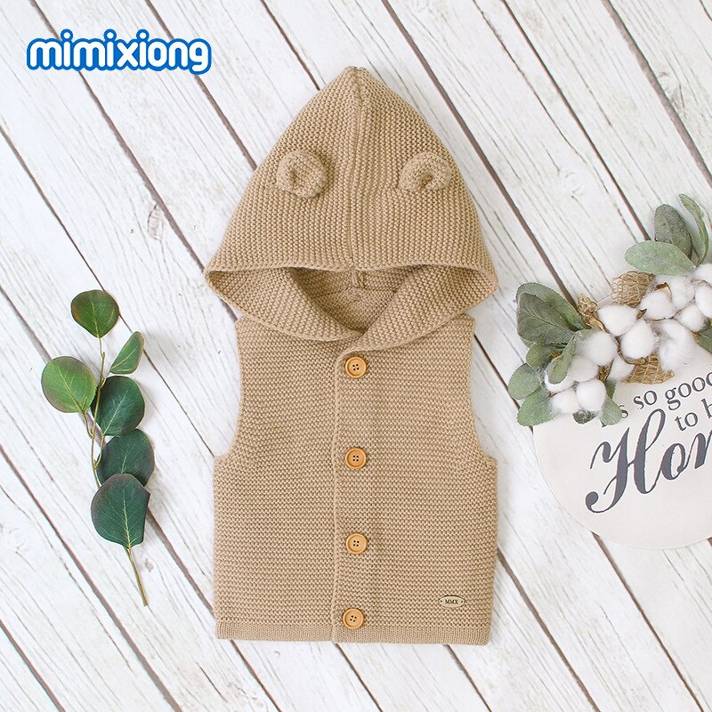 Chalecos de punto para bebés y chalecos de para niños suéteres chaleco con capucha ropa infantil: Brown / 12-18M