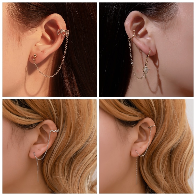Koreaanse Lange Kwast Oor Manchet Oorbellen Voor Vrouwen Crown Oor Lijn Zoete Kleine Verse C Vormige Ear Bone Clip Mode sieraden 1Pc