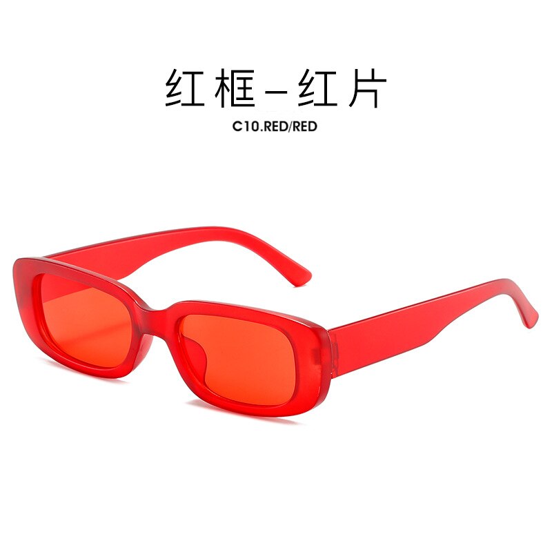 Ueeshop Upgrade Kleine Rechthoek Zonnebril Vrouwen Vintage Vierkante Zonnebril Shades Vrouwelijke UV400 Unisex Zonnebril: Red-Red