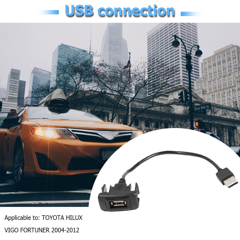 Car Dashboard Flush Mount USB 2.0 Port Panel Male to Female Plastic Extension Cable Adapter for Toyota Hilux Vigo Fortuner 04-12