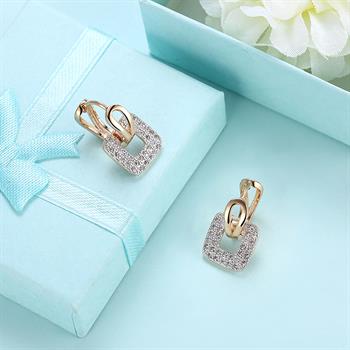 K Gold Zircon Earrings Square Diamond Romantic Earrings Ear Clips Women's Champagne Gold KZCE146-E Ear Jacket Earrings