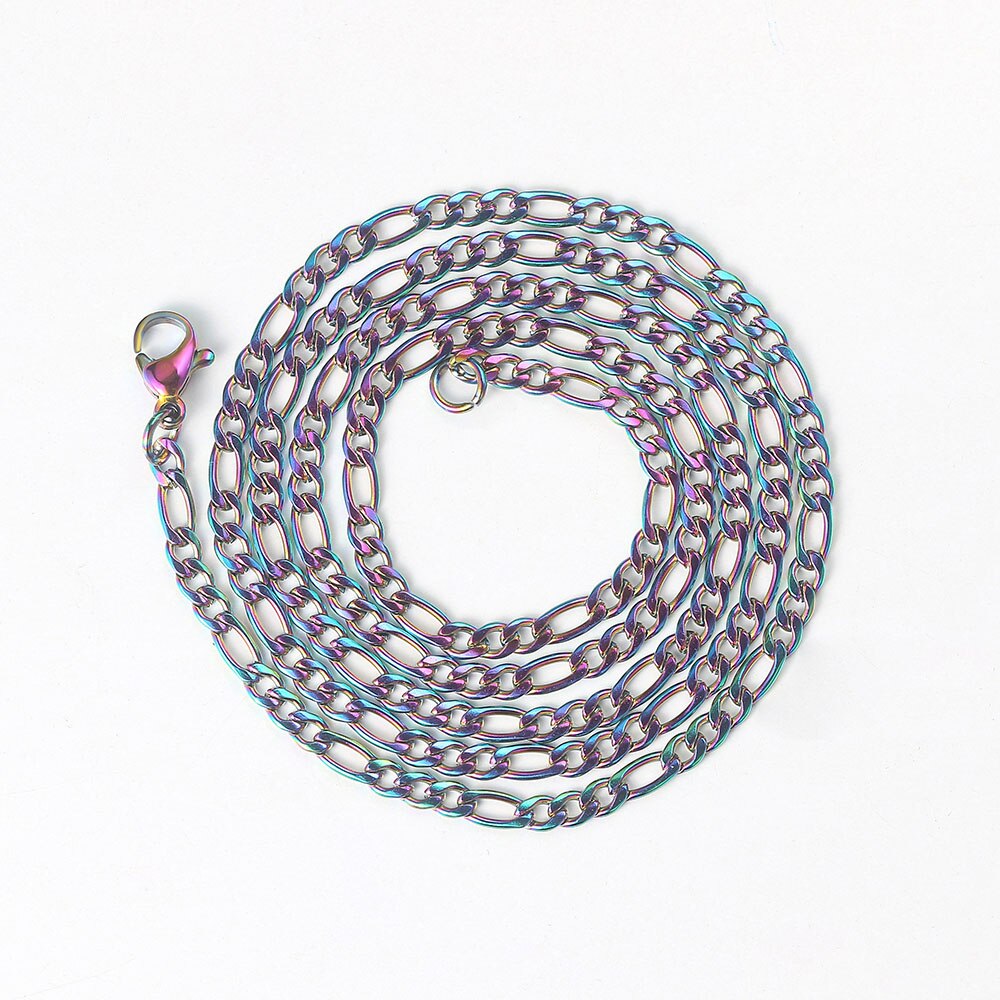 Colorful Rainbow 3MM Cuban Link Chain Necklace for Women Stainless Steel Rope Chain Choker On Neck Punk Trend LGBT Pride Jewelry: Figaro Chain