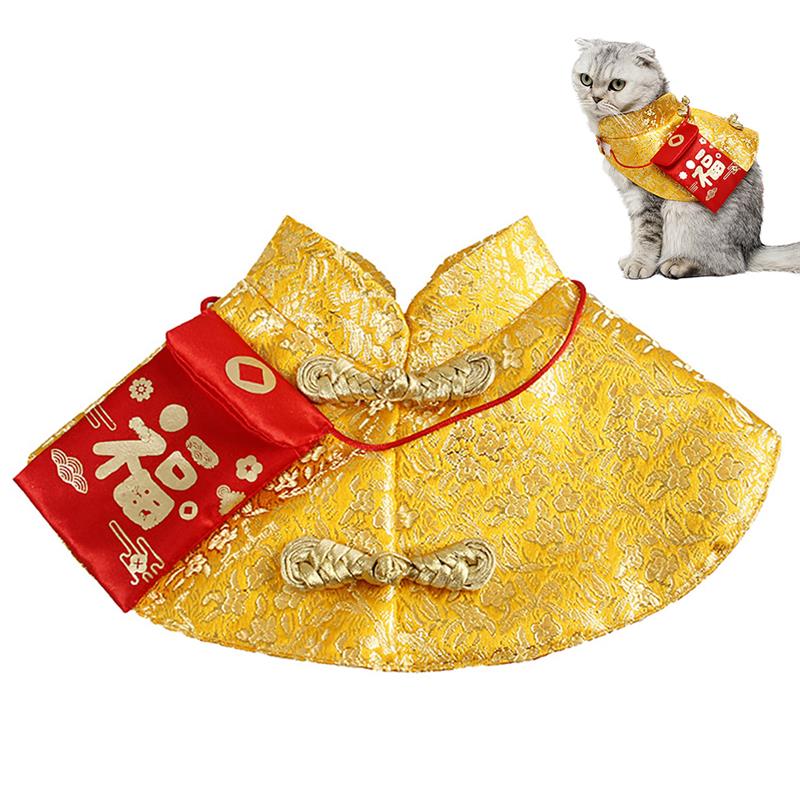 Huisdier Kat Tang Pak Kleine Rode Envelop Feestelijke Mantel Huisdier Cape Chinese Stijl Feestelijke Hond Cape Pet Kostuum Voor kittens Katten: Yellow