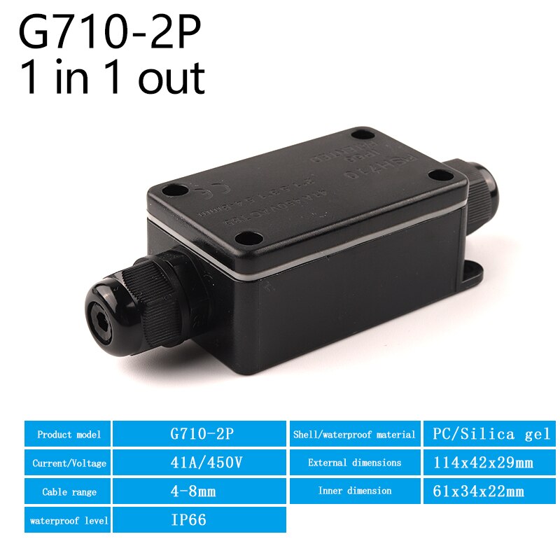 IP66 Elektrische Outdoor Waterdichte Kabel Connector 2/3 Pin Junction Box Voor Lage/Hoge Spanning Tuin Licht Accessoires 41A/450V: G710-2P