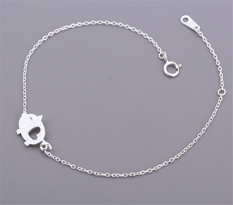 WYEAIIR Hand-drawing Cute Pig Hollowing Out Sweet Literary Simplicity 925 Sterling Silver Female Resizable Bracelets: Bracelet