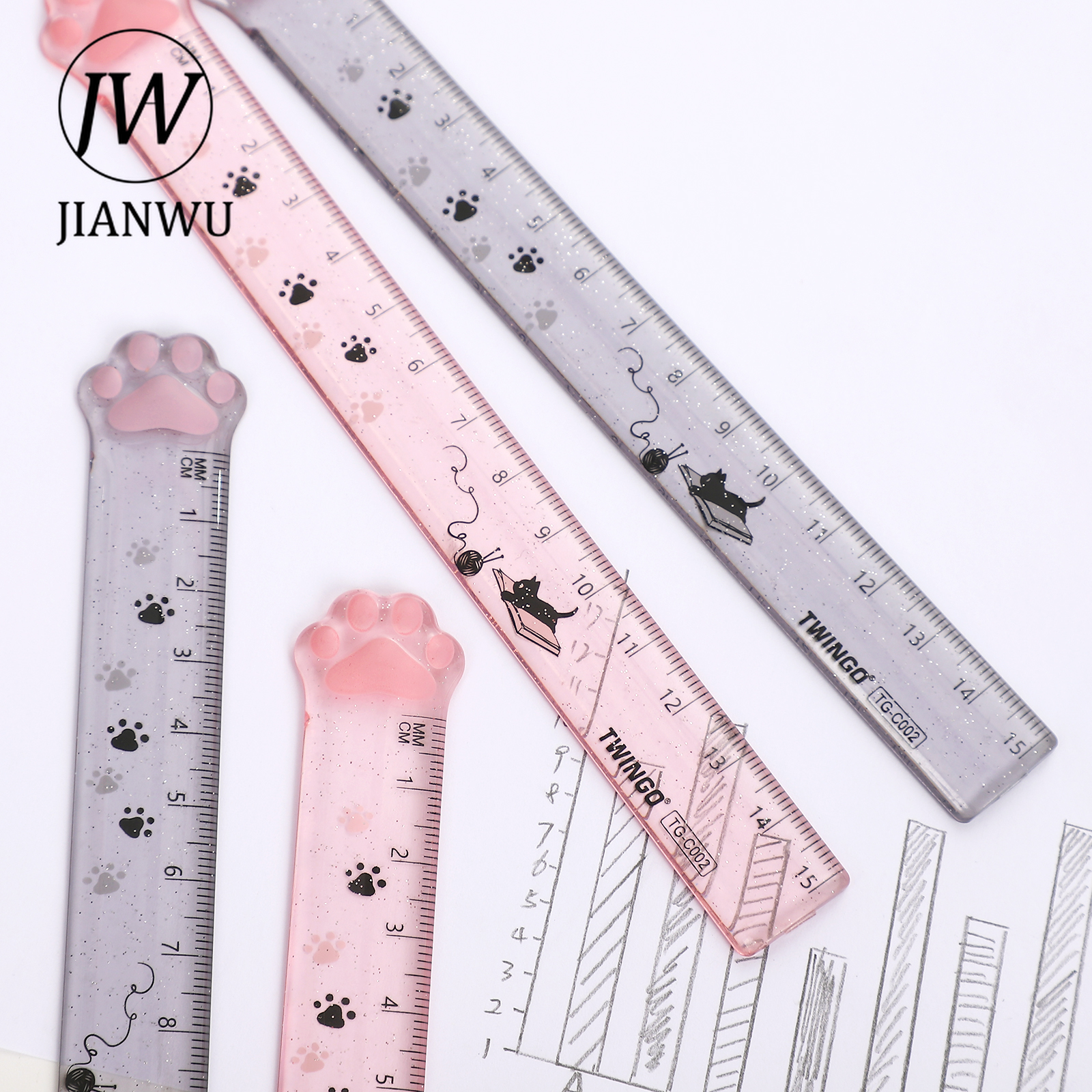 JIANWU 15cm Cute Cartoon Cat Paw Ruler Plastic Dra... – Grandado