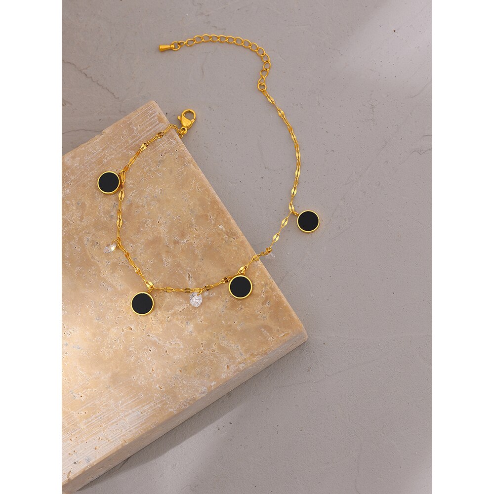 Yhpup Exquisite Ronde Emaille Gold Enkelband Waterdicht Roestvrij Staal Vrouwen Ketting Sandalen Barefoot Zirkoon Enkelbandje Zomer Sieraden