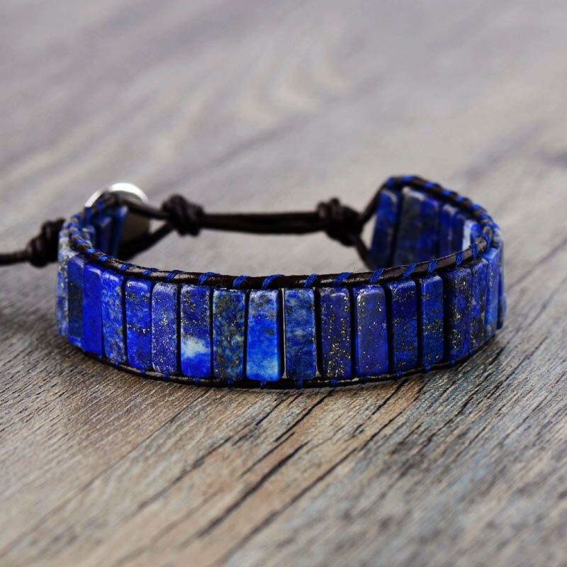 High End Buis Vorm Lapis Lazuli Single Lederen Wrap Armbanden Vintage Weaving Kralen Manchet Armband Bijoux