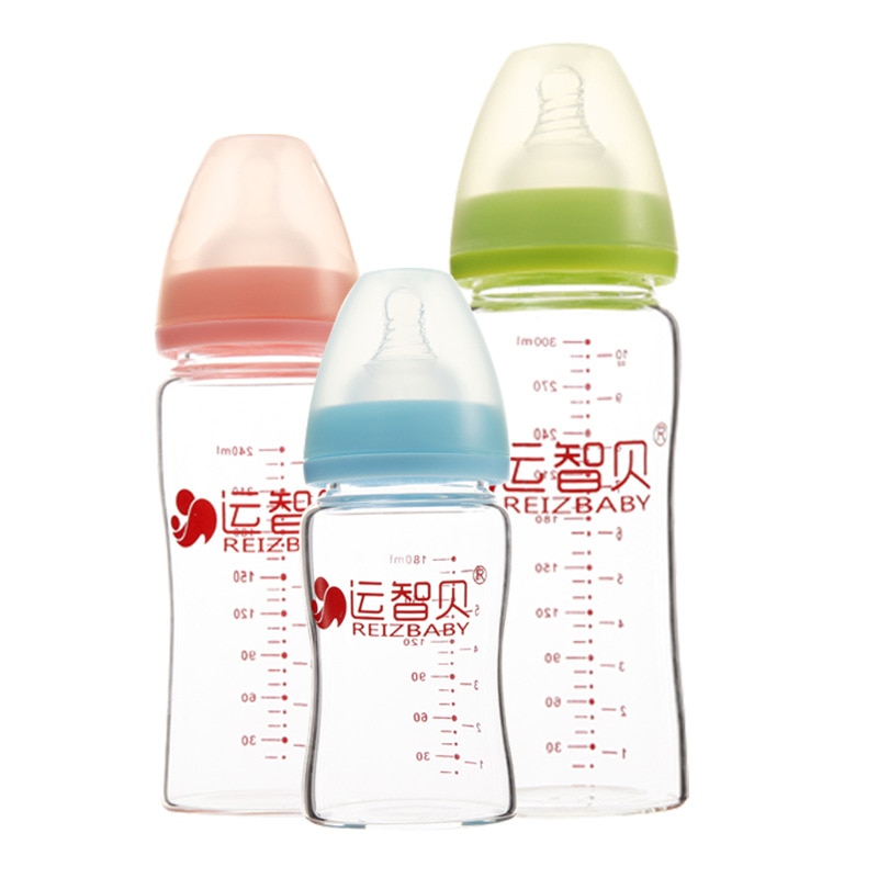 Botella de alimentación de bebé de vidrio, botella de agua de calibre ancho, resistente a altas temperaturas, 180/300ml