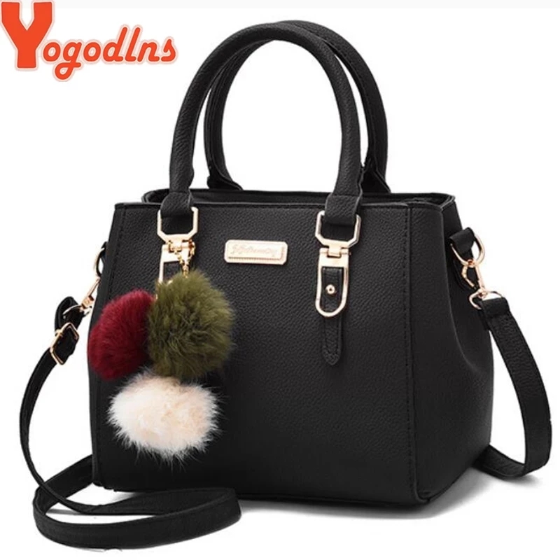 Yogodlns women beading pendant handbag ladies embossed shoulder bag ladies Messenger bag hairball bags bag