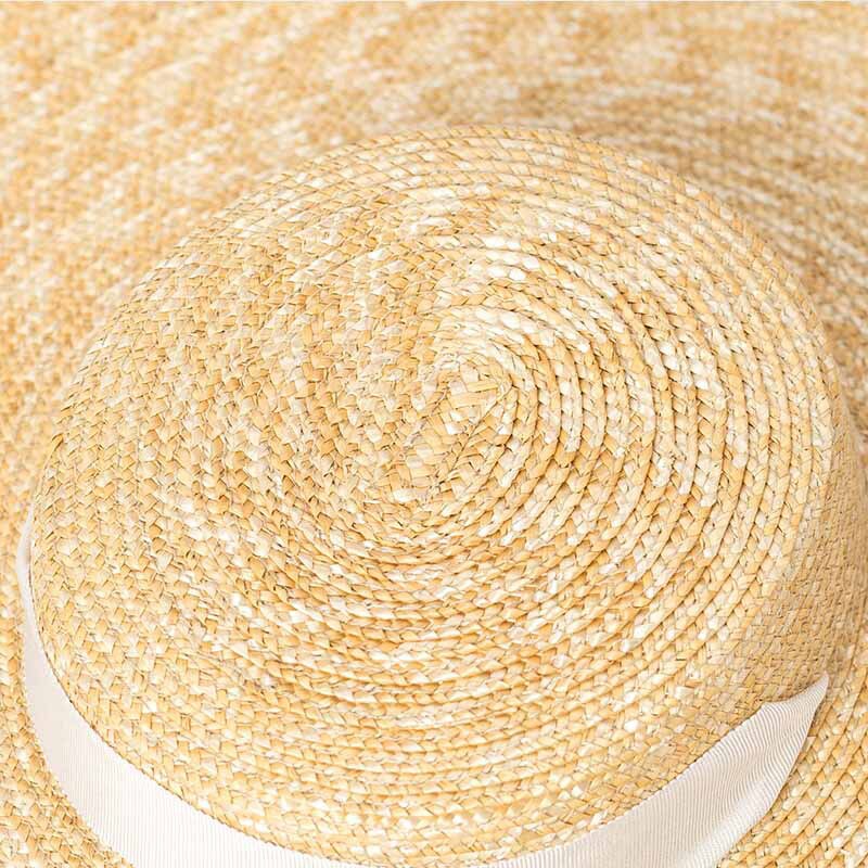 Sombrero de ala ancha Boater 15Cm sombrero de paja de ala plana mujeres Kentucky Derby sombrero lazo blanco sombrero de playa