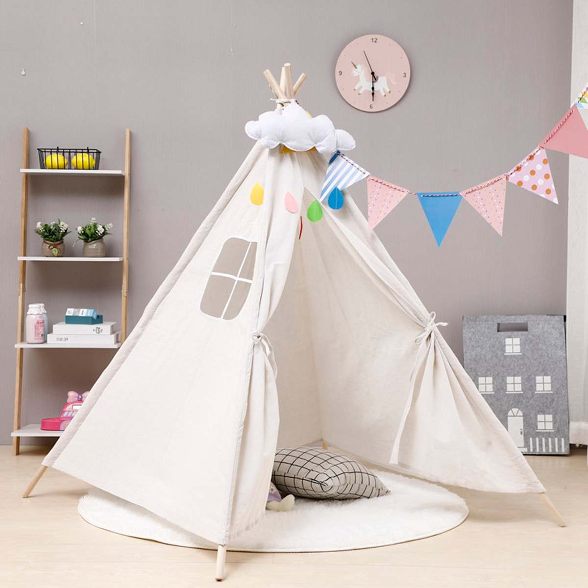 110cm Teepee Large Cotton Linen Kids Teepee Playhouse Indian Play Tent House White Children Tipi Tee Pee Tent: YELLOW
