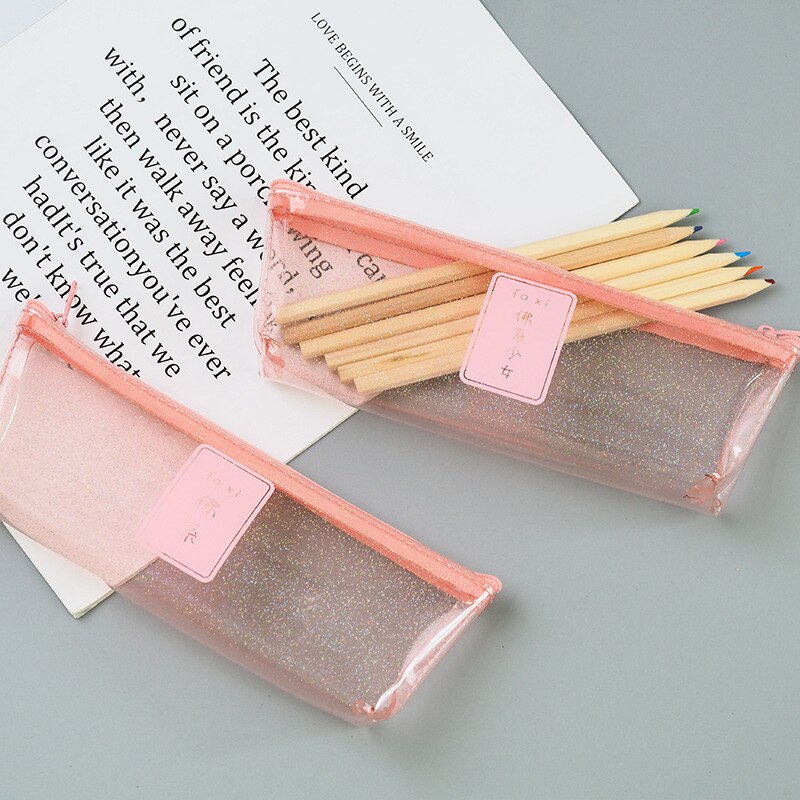 1 pièces corée étudiant papeterie rose série transparent simple étudiant stylo boîte Tumi bouddha fille triangle stylo