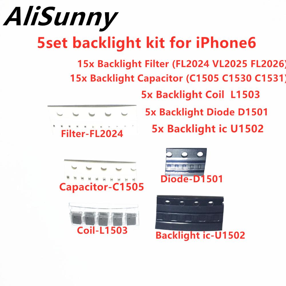 AliSunny 5impostato (45 pz) retroilluminazione impostato Soluzione kit ic per il iPhone 6 Più U1502 Bobina L1503 Diodo D1501 Condensatore C1530 Filtro FL2024