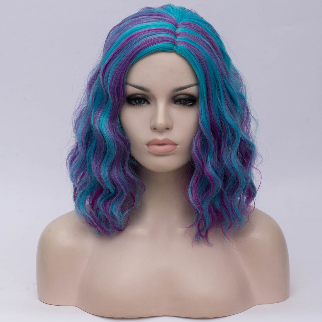 Similler cheveux synthétiques perruques courtes partie moyenne Ombre Cosplay perruque pour les femmes vert violet Miexd couleur mettre en évidence 6 Colros disponibles: 7