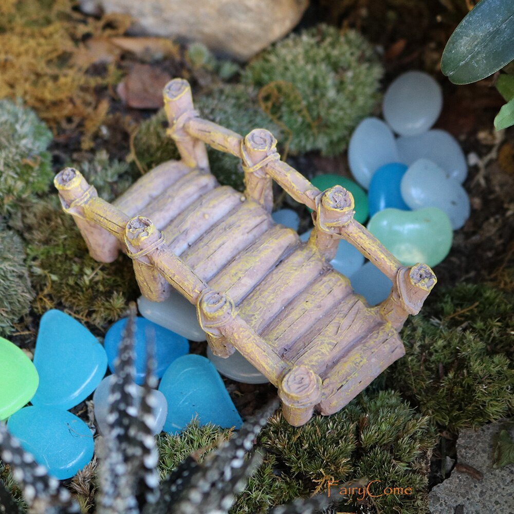 FairyCome Miniature Garden Bridge Resin Wooden Like Fairy Garden Mini Bridge Miniature Gnome Garden Ornament Accessories Outdoor
