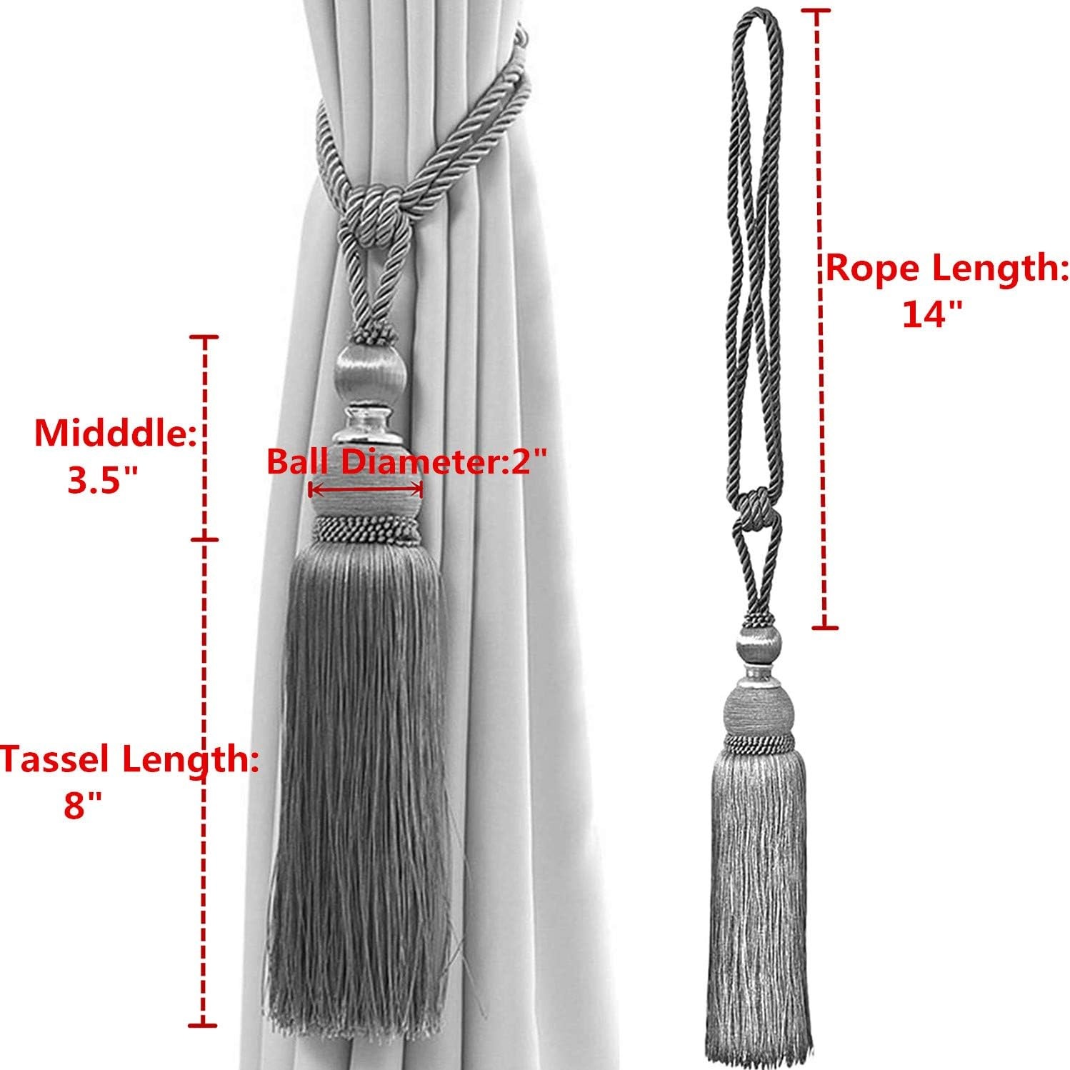 Paquete de 2 alzapaños de cortina con borlas, alzapaños de cuerda hechos a mano, decorativos para el hogar, la Oficina y el Hotel, para la ventana del hogar y la Oficina