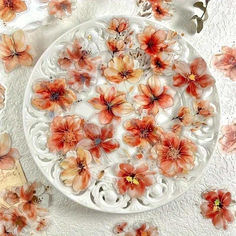 Un paquete de 20 hojas de flores Vintage, materiales de letras de flores preciosas, decoración artesanal, Base de Collage, pegatinas para álbum de recortes de mascotas: Borgoña