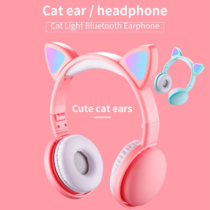 Mignon LED chat oreille bruit annulation casque Bluetooth 5.0 pliable Gamer musique casque avec Microphones pour enfants fille