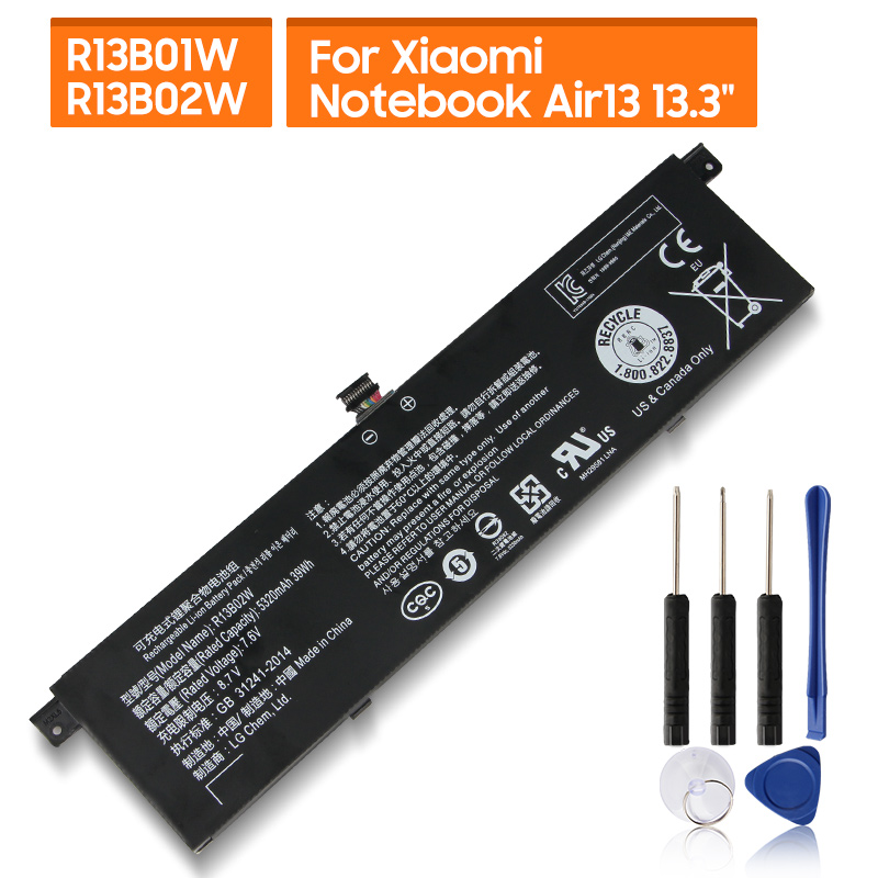 Replacement Battery R13B01W For Xiaomi Mi Notebook Air 13 13.3" 161301-01 R13B02W Rechargeable Battery 5320mAh