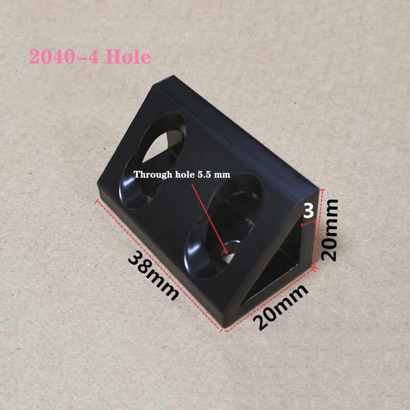 1Pc Zwarte Kleur Hoek Beugel 90 Graden Hoek Verbinding Voor Aluminium Profiel /3030/4040/4080/2040/3060/50100 Driehoek Blok: 2040-4 hole