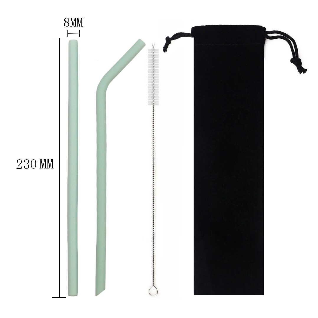 250MM Silicone Straw Reusable Drinking Straw Colorful Flexible Straw Wide 10mm Pearl Milk Tea Smoothies Straw With Cleaner Brush: 230MM grass green
